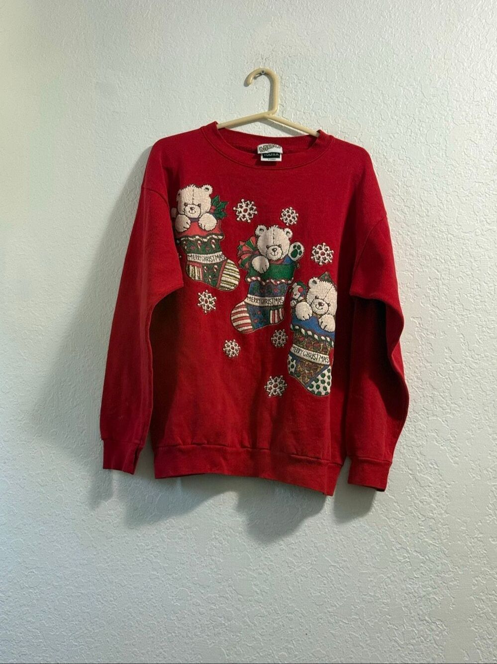 Vintage MBC Teddy Bear Stocking Stuffer Sweatshirt Christmas XL